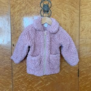 H&M Baby Girls Blush Pink Fuzzy Teddy Warm Winter Coat Jacket 12 - 18 Months